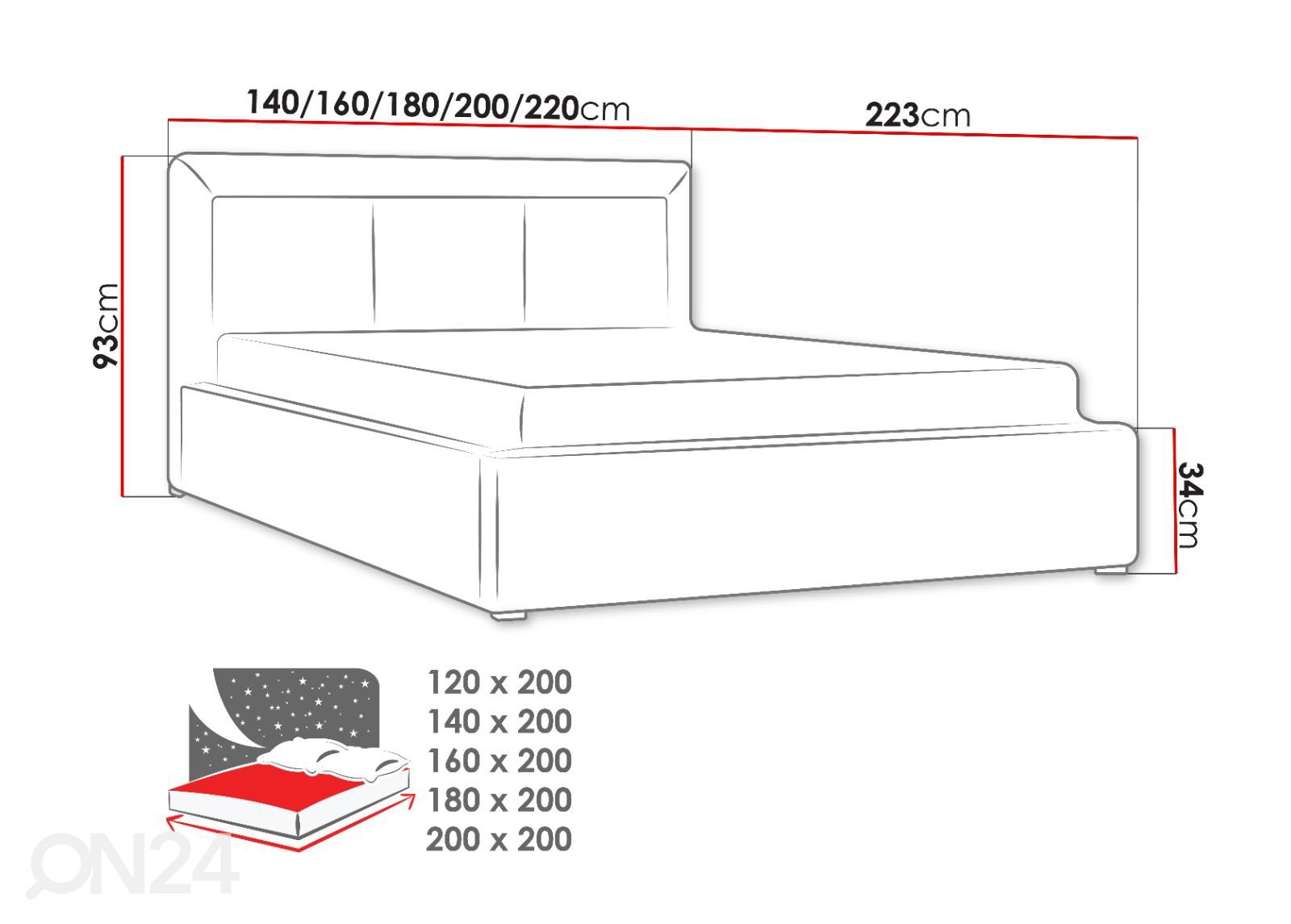 Voodi 200x200 cm suurendatud mõõdud