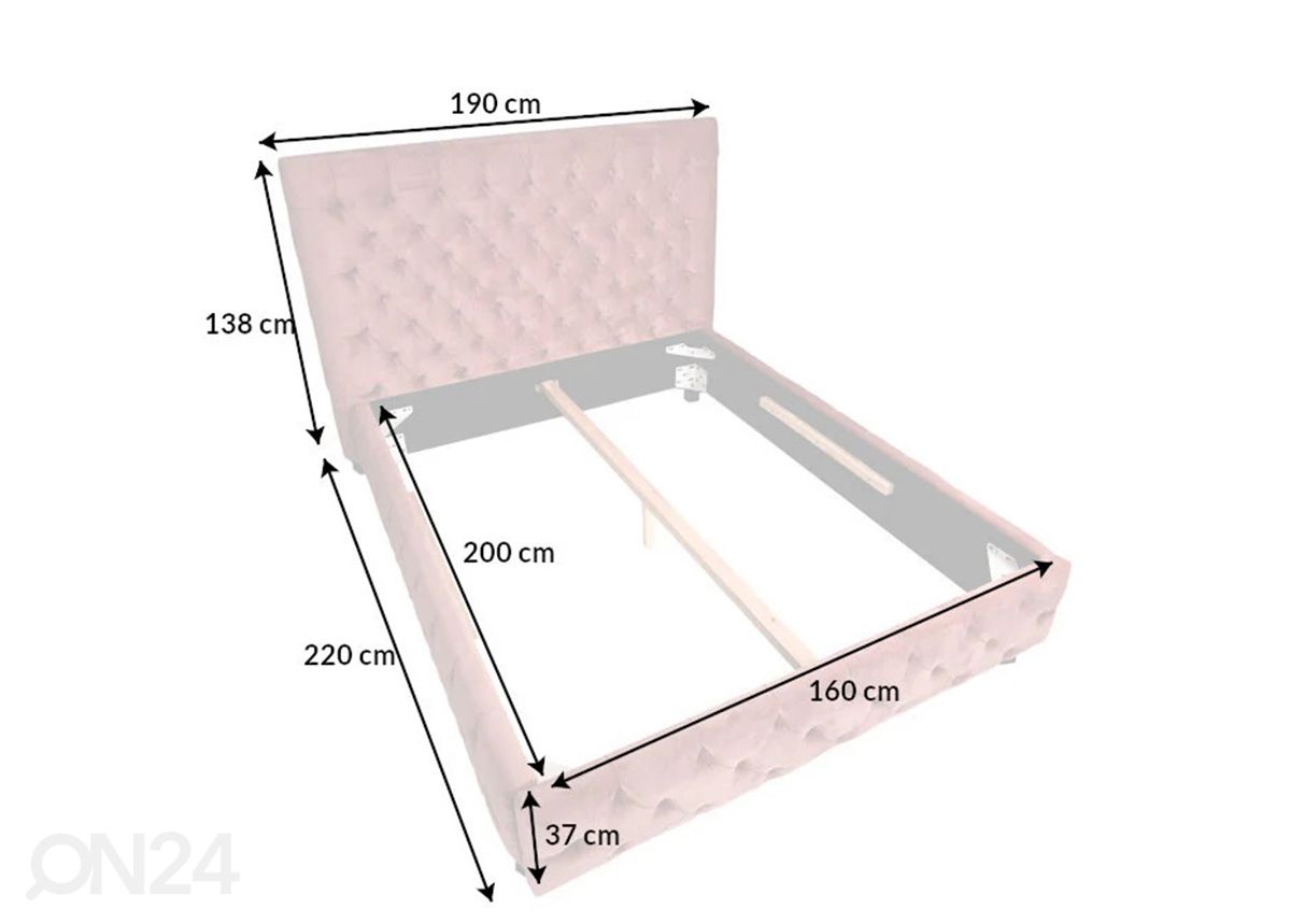 Voodi Chesterfield, 160x200 cm suurendatud mõõdud