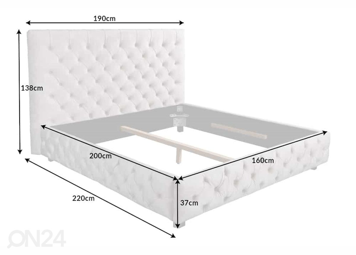 Voodi Chesterfield 160x200 cm suurendatud mõõdud