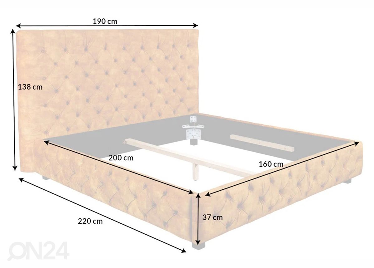 Voodi Chesterfield 160x200 cm suurendatud mõõdud