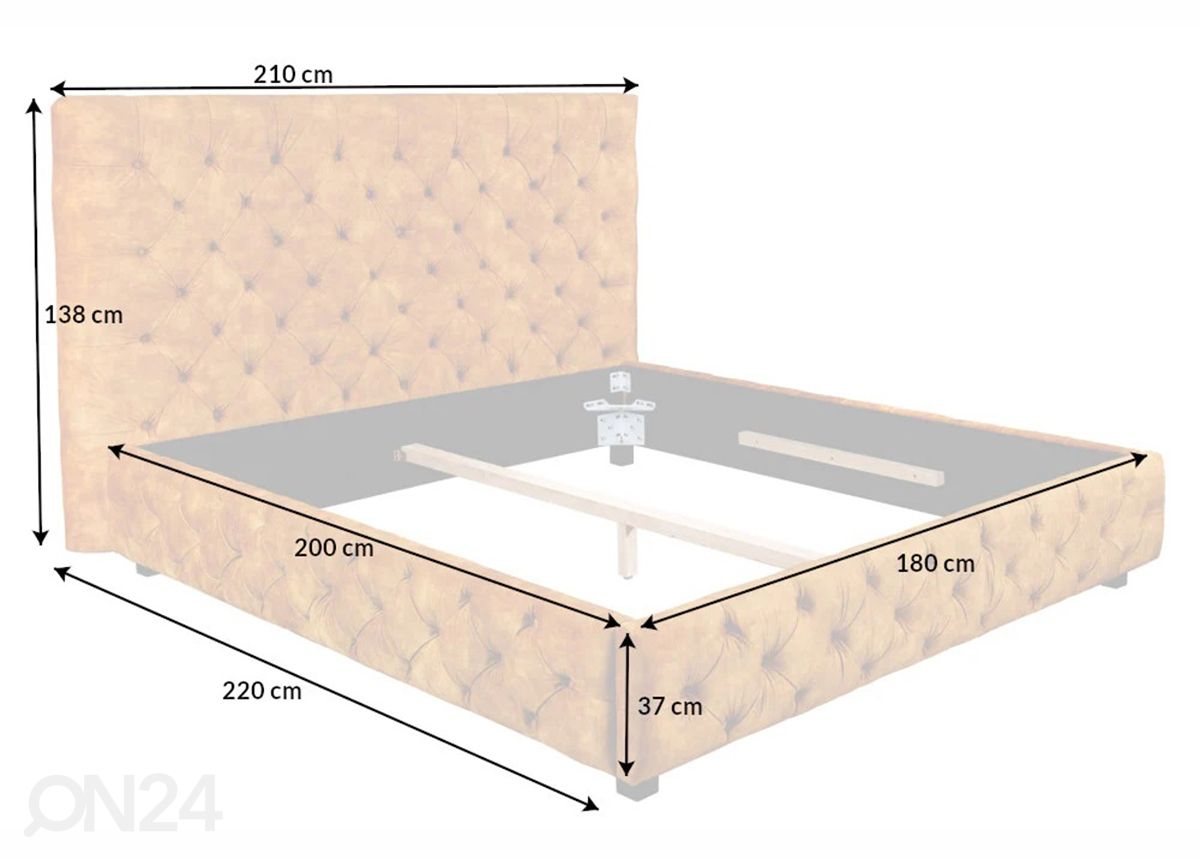 Voodi Chesterfield, 180x200 cm suurendatud mõõdud