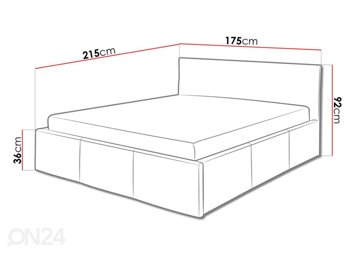 Voodi Claudia 160x200 cm suurendatud mõõdud