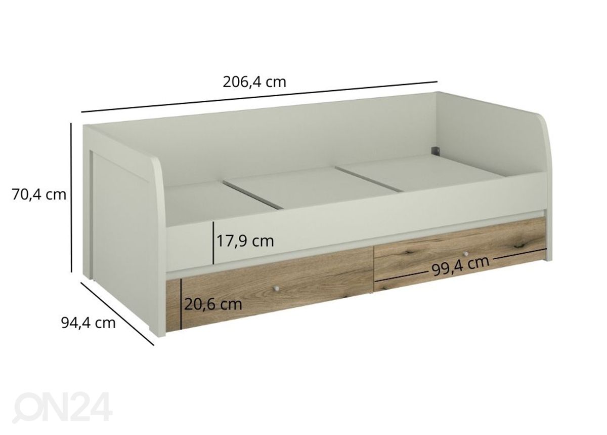 Voodi Karin 90x200 cm suurendatud mõõdud