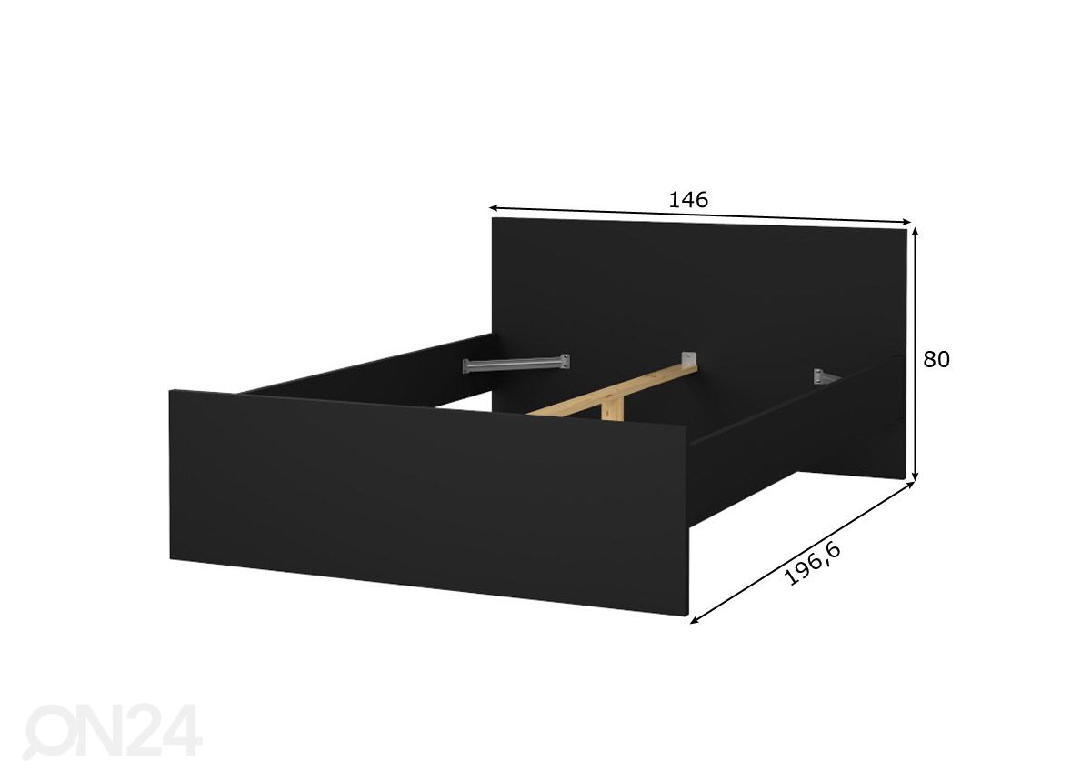 Voodi Naia 140x190 cm, matt must suurendatud mõõdud