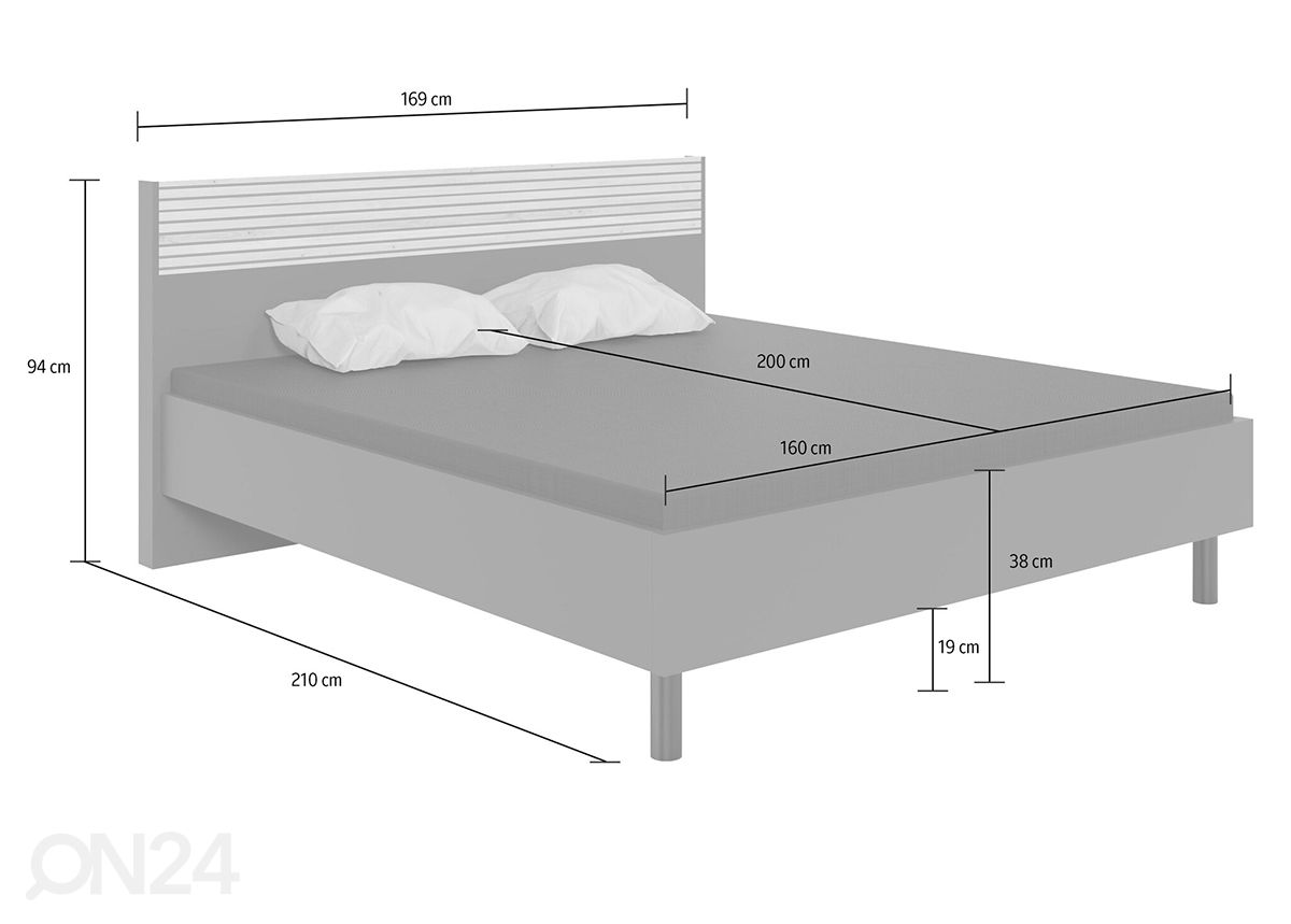Voodi Rotterdam 160x200 cm suurendatud mõõdud