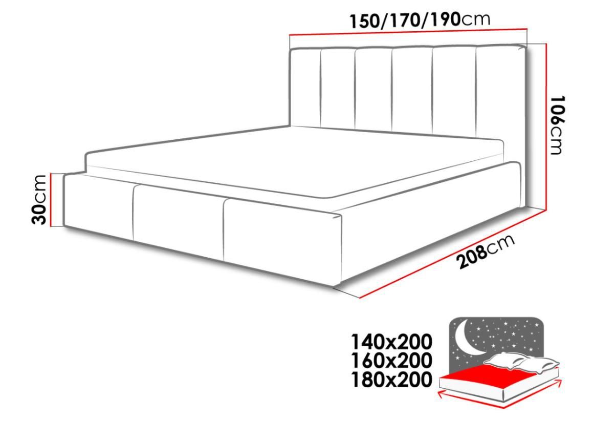 Voodi ülestõstetava voodipõhjaga 140x200 cm suurendatud mõõdud