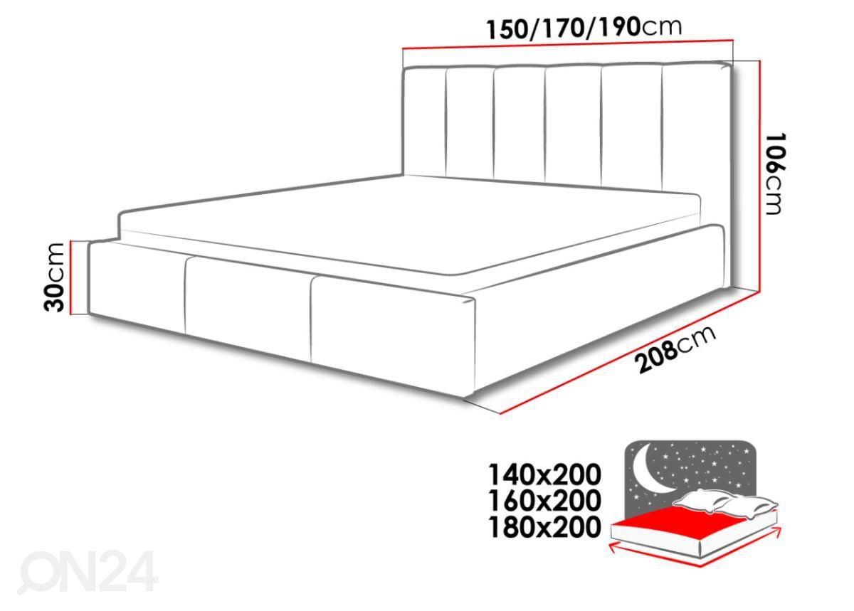 Voodi ülestõstetava voodipõhjaga 160x200 cm suurendatud mõõdud