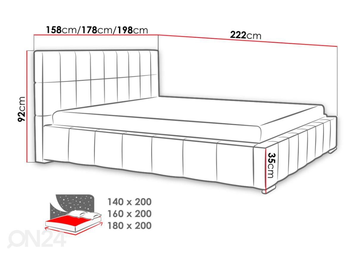 Voodi ülestõstetava voodipõhjaga 160x200 cm suurendatud mõõdud