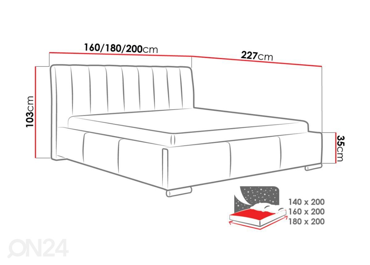 Voodi ülestõstetava voodipõhjaga 180x200 cm suurendatud mõõdud