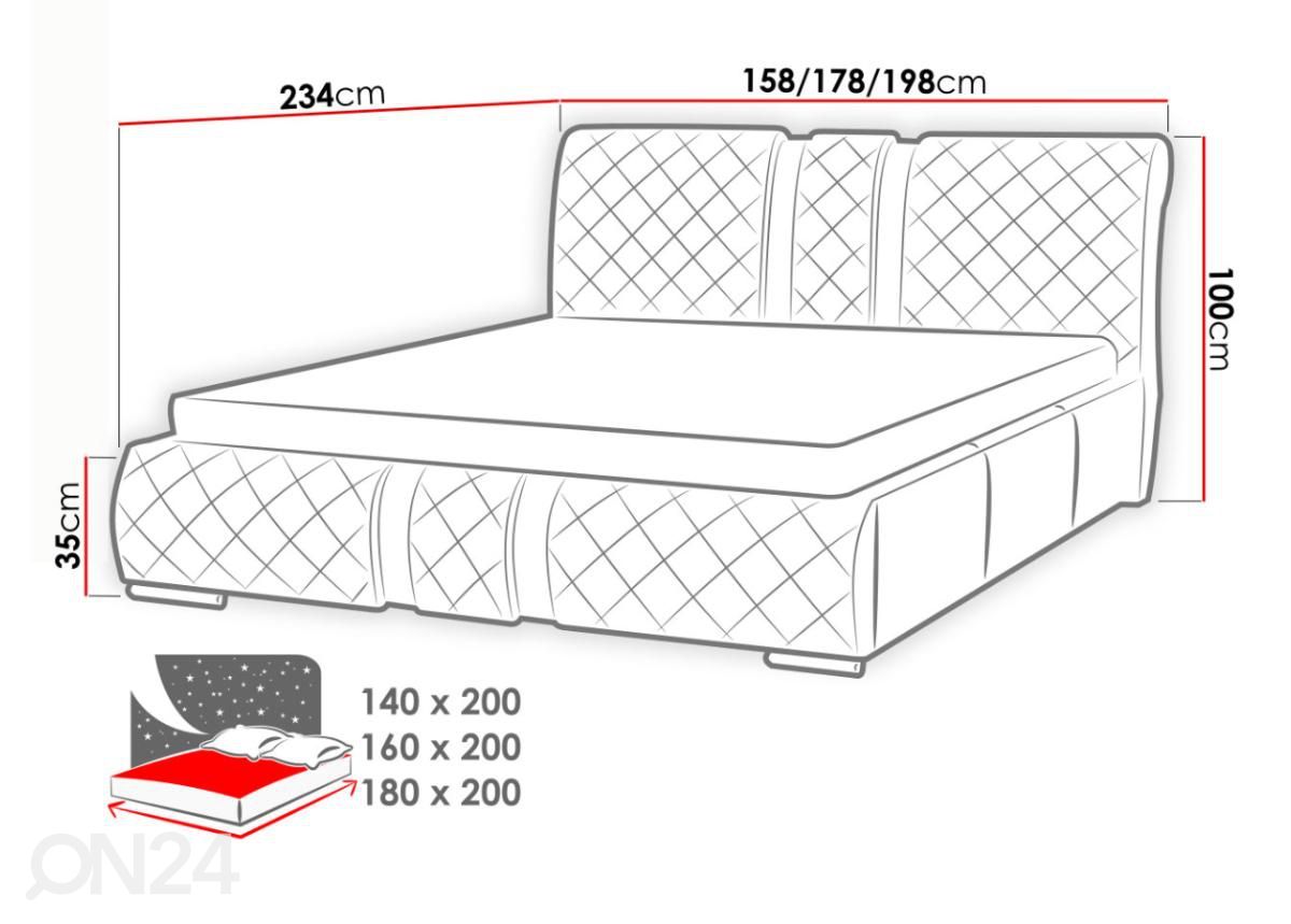 Voodi ülestõstetava voodipõhjaga 180x200 cm suurendatud mõõdud