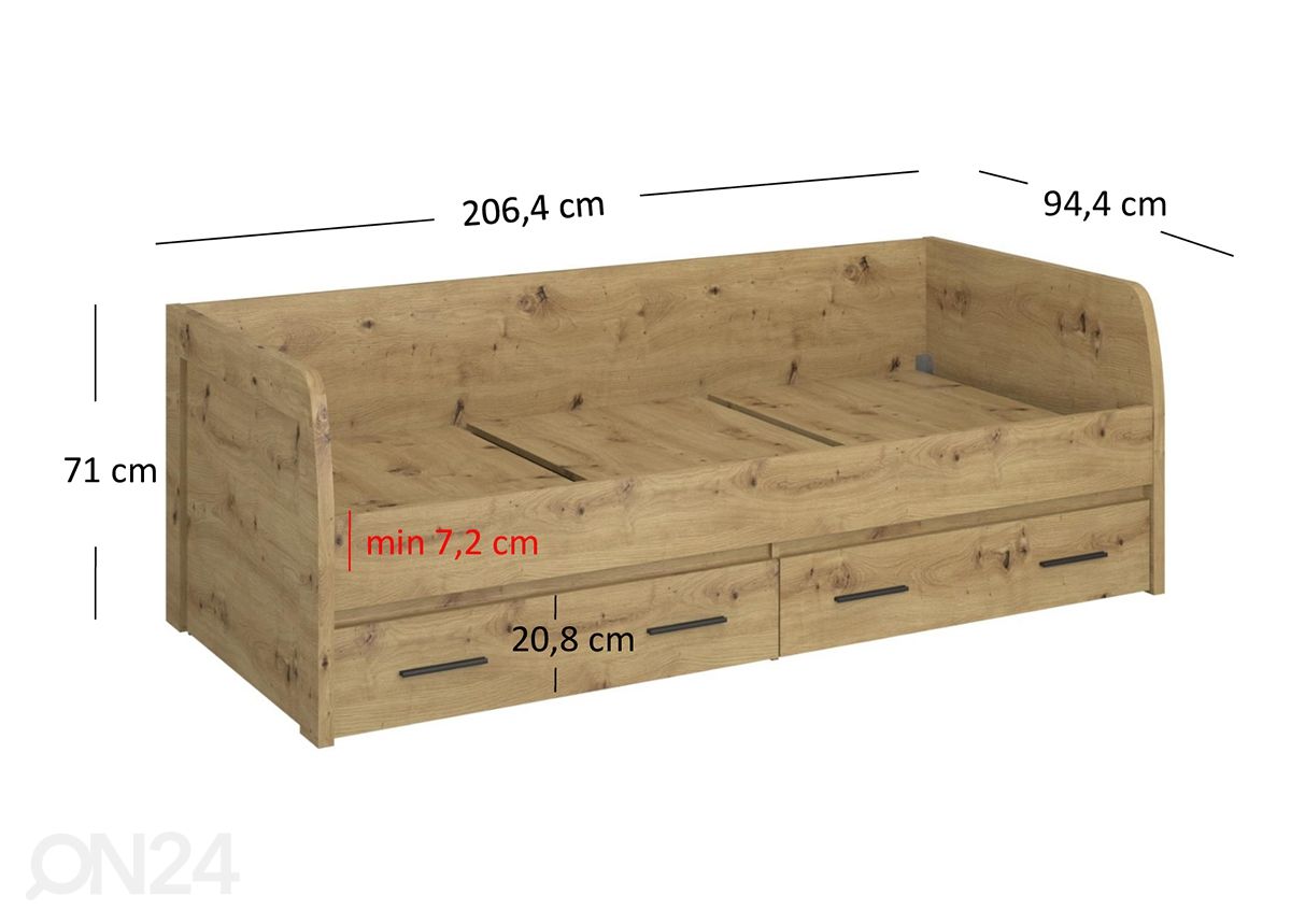 Voodiraam Ayson 90x200 cm suurendatud mõõdud