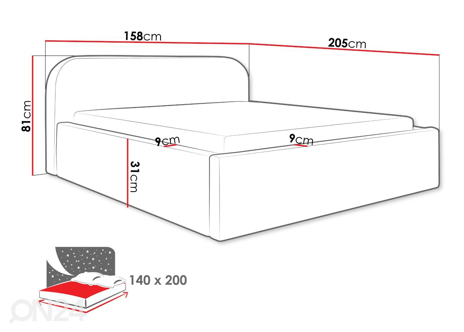 Voodiraam Deisi 140x200 cm suurendatud mõõdud