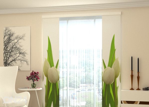 Läbipaistev paneelkardin White Tulips 2, 80x240 cm