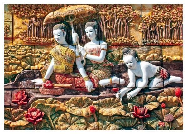 Fliis fototapeet Thai Stone Carving on Temple Wall 368x254 cm
