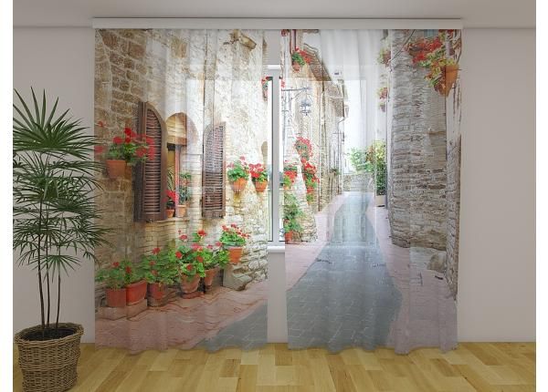 Läbipaistev fotokardin Italian Alley with Flowers 2 240x220 cm
