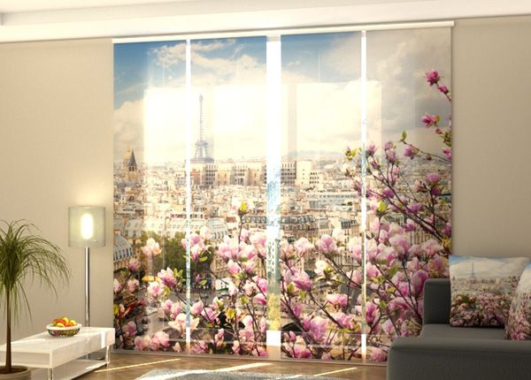 Pimendav paneelkardin Eiffel Tower with Blooming Magnolia 240x240 cm