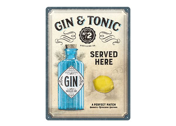 Retro metallposter Gin & Tonic Served Here 30x40 cm