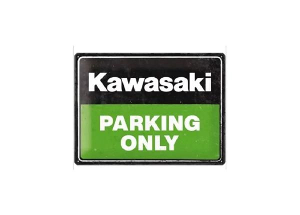 Retro metallposter Kawasaki - Parking Only Green 30x40 cm