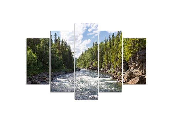 Viieosaline seinapilt Vinyl river in the forest 150x100 cm