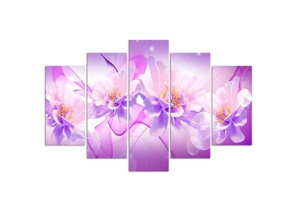 Viieosaline seinapilt Violet Flower Composition 150x100 cm