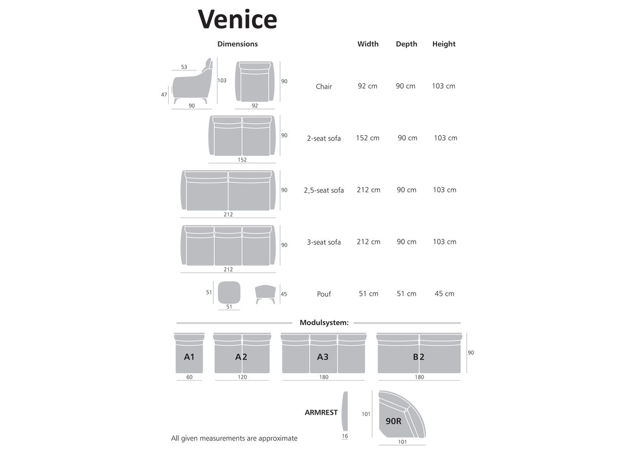 2-kohaline diivan Venice suurendatud